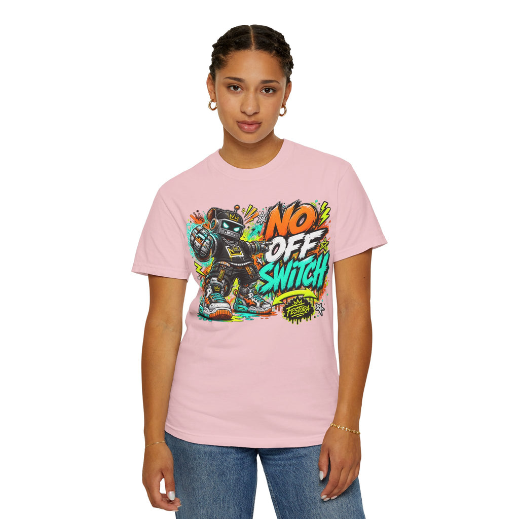 No Off Switch Robot Graphic T-Shirt — Bold Retro Streetwear Design