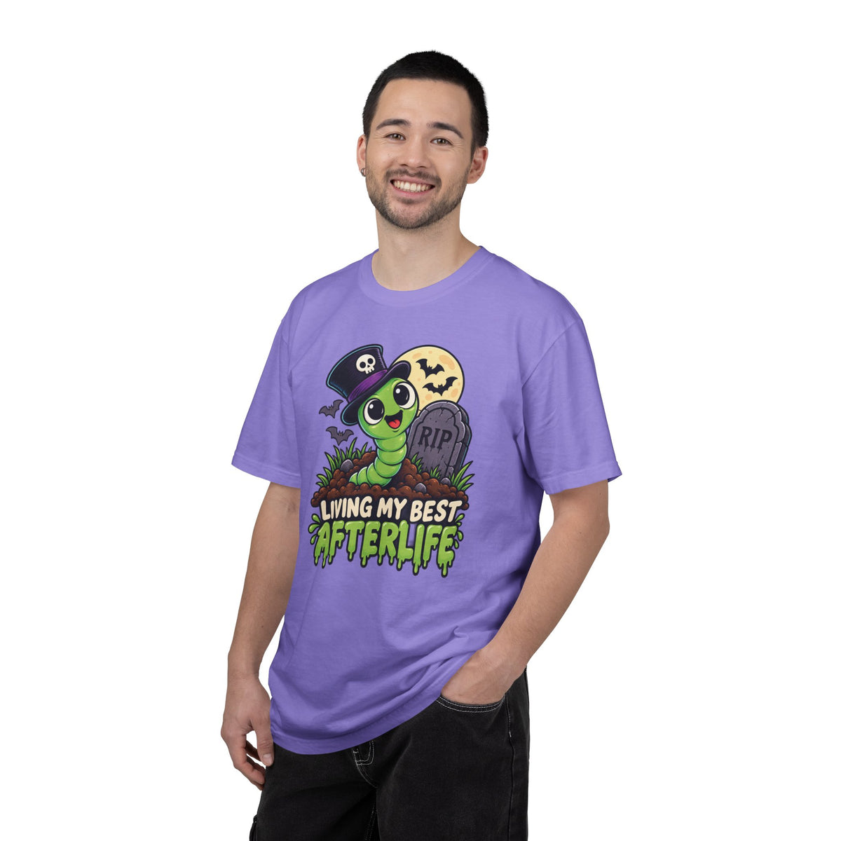 Living My Best Afterlife – Cute Halloween Graveyard Worm T-Shirt