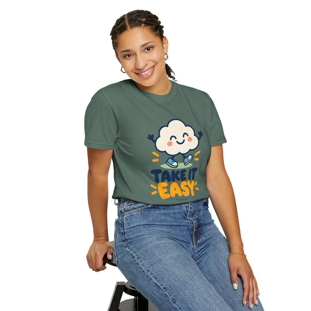 Take It Easy – Happy Cloud Graphic T-Shirt | Festora Everyday