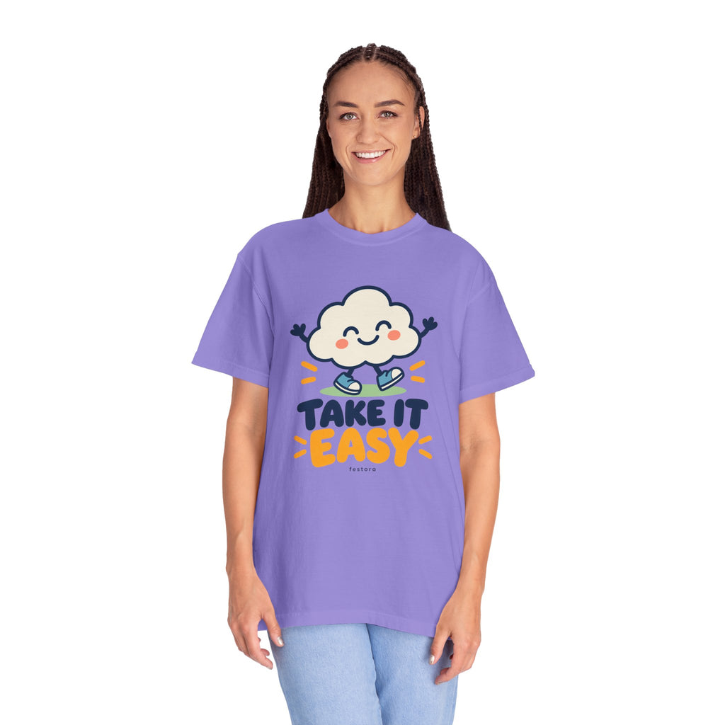 Take It Easy – Happy Cloud Graphic T-Shirt | Festora Everyday