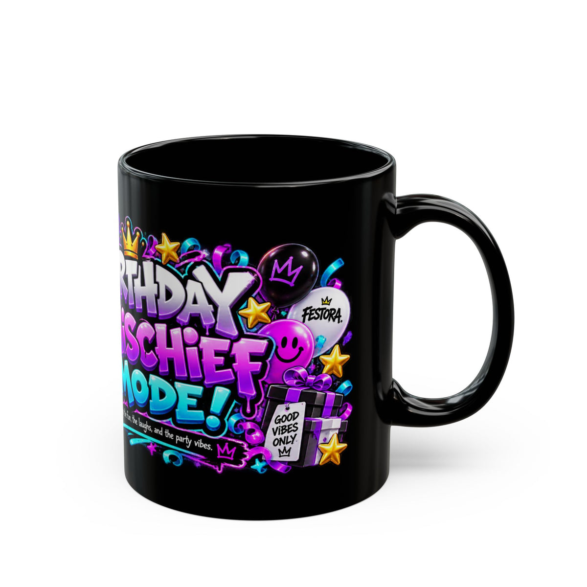 Birthday Mischief Mode Black Mug – Festora Alien Trix Birthday Cup