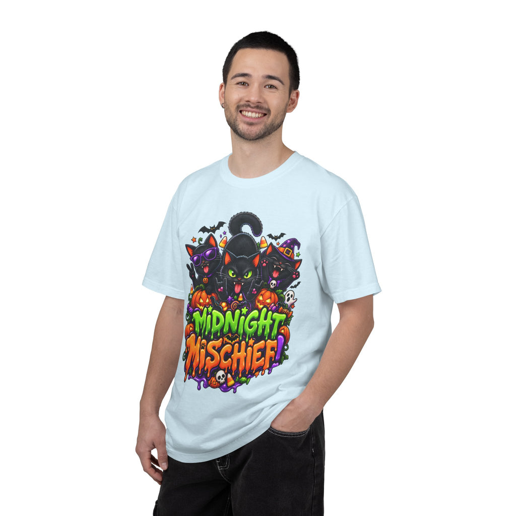Midnight Mischief Halloween T-Shirt – Funny Black Cat Graphic Tee
