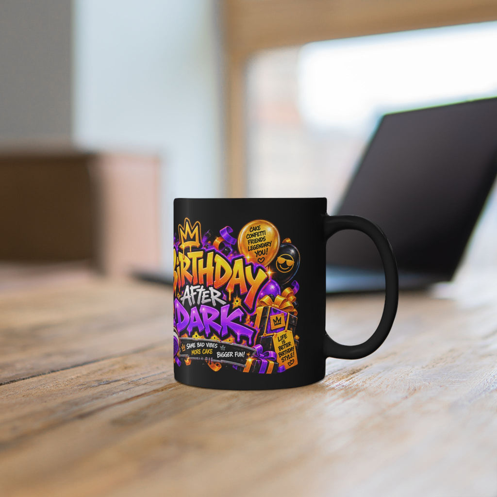 Birthday After Dark Black Mug – Festora Raccoon Birthday Coffee Cup