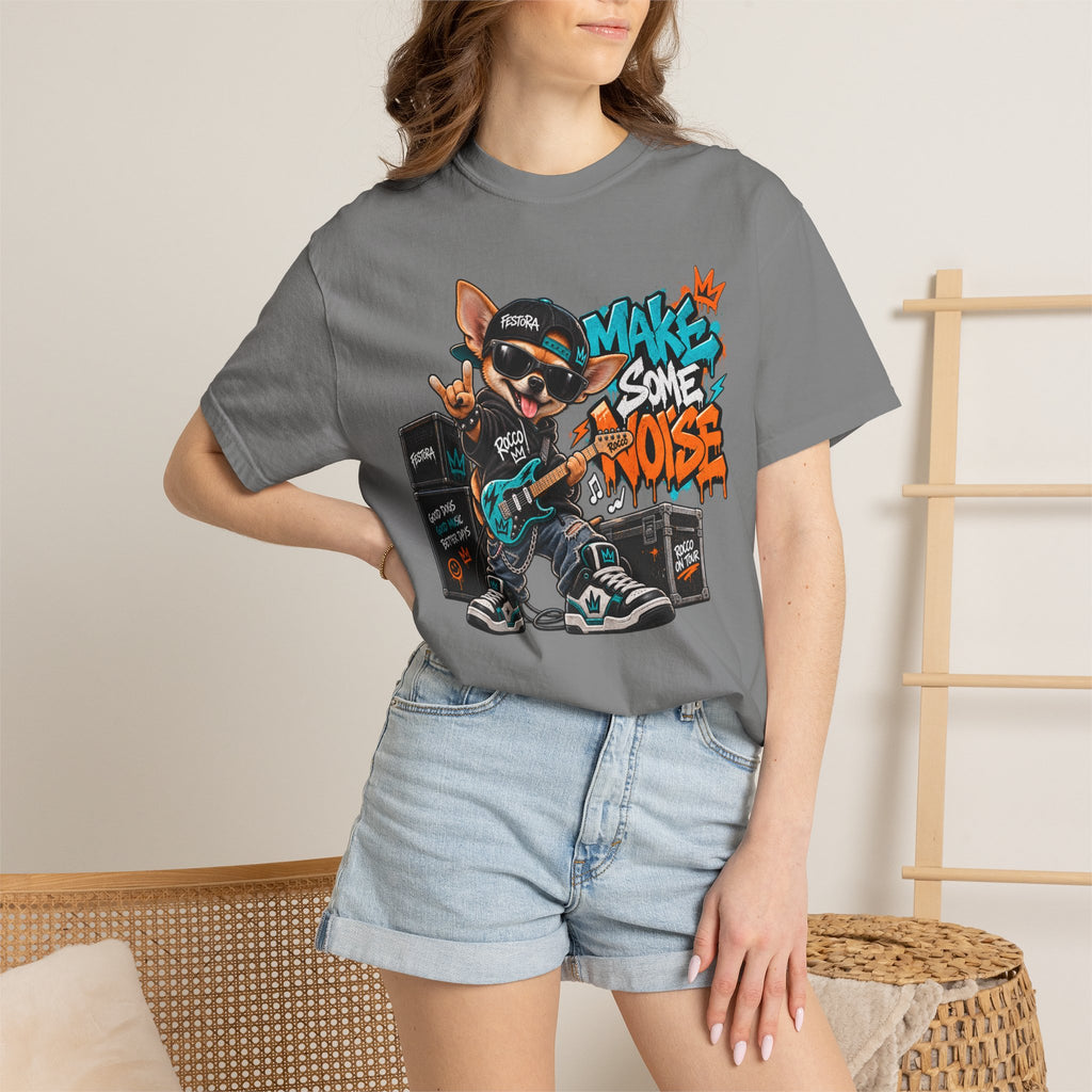 Make Some Noise Rocco Graphic T-Shirt — Streetwear Rock Dog Tee