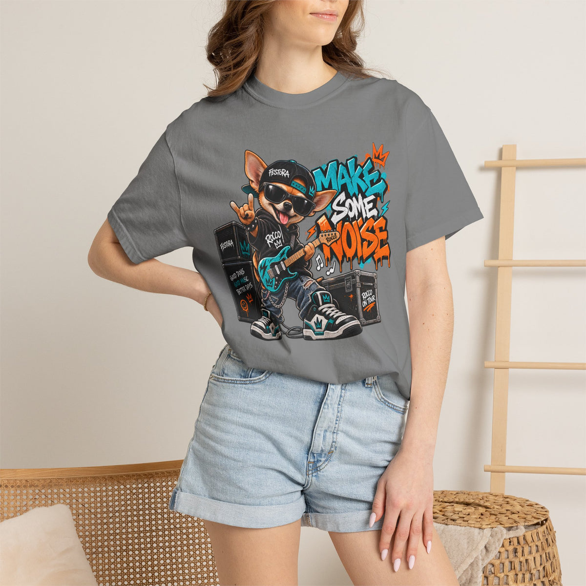Make Some Noise Rocco Graphic T-Shirt — Streetwear Rock Dog Tee