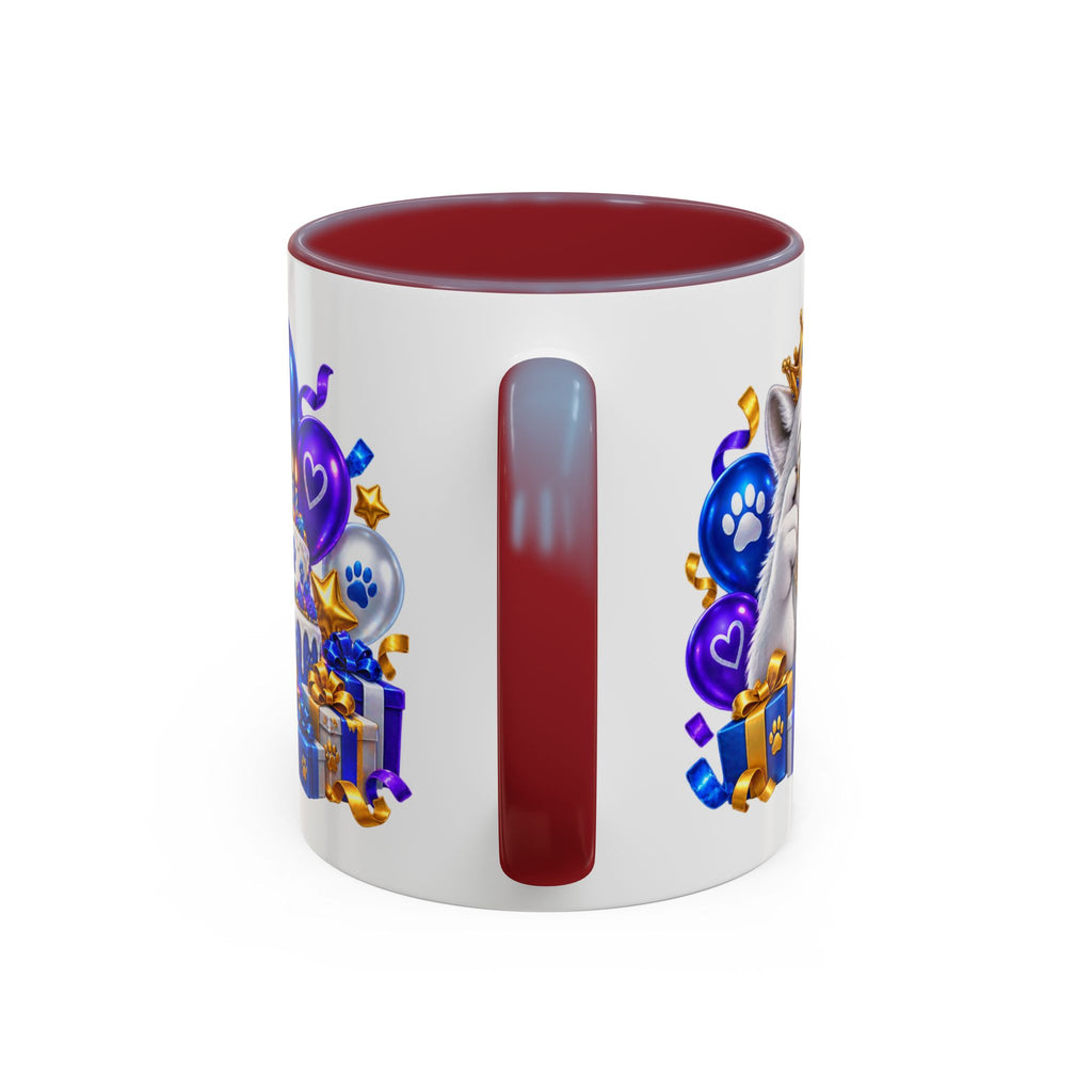 White Wolf Happy Birthday Mug – Blue Purple & Gold Birthday Gift – FestoraShop White Coffee Mug