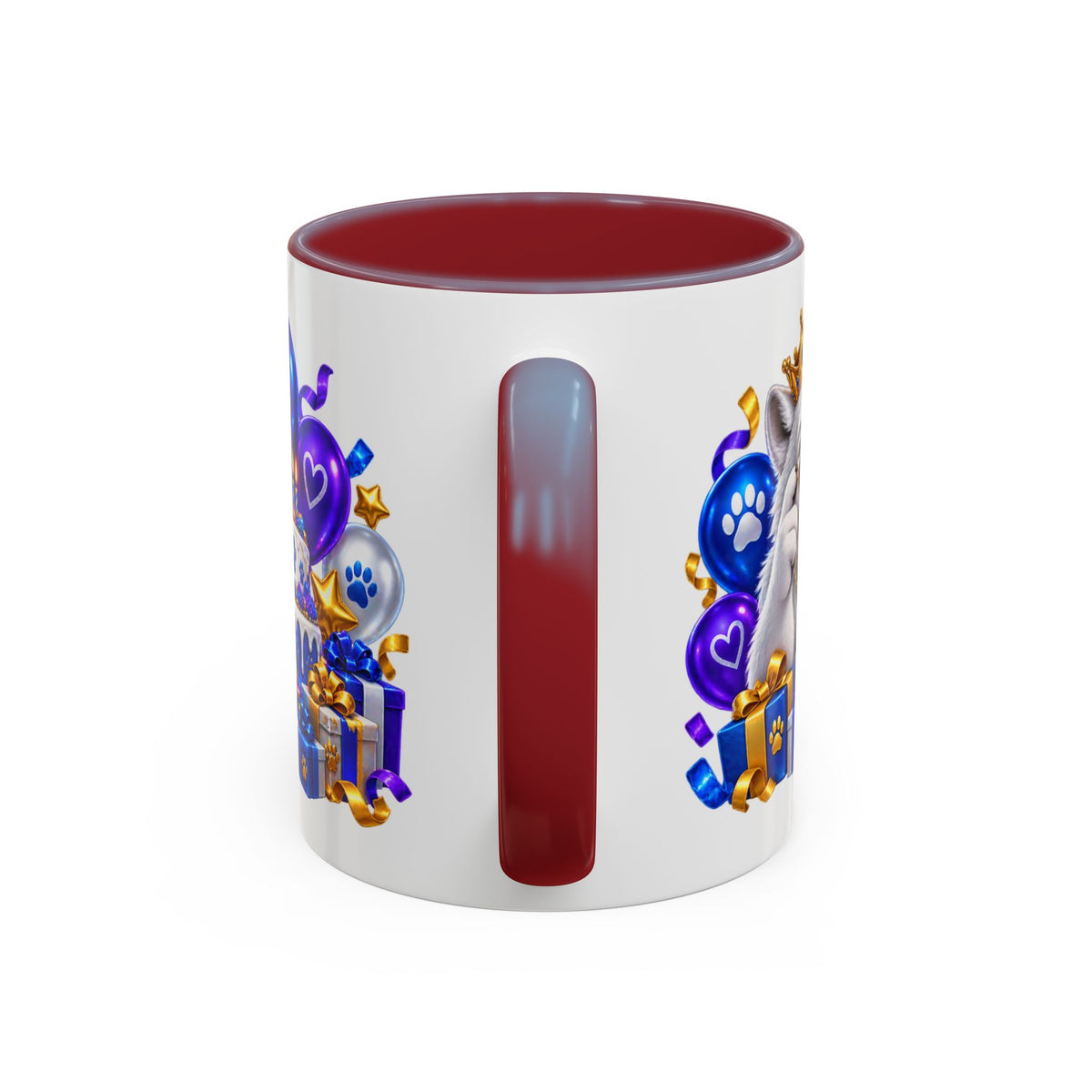 White Wolf Happy Birthday Mug – Blue Purple & Gold Birthday Gift – FestoraShop White Coffee Mug