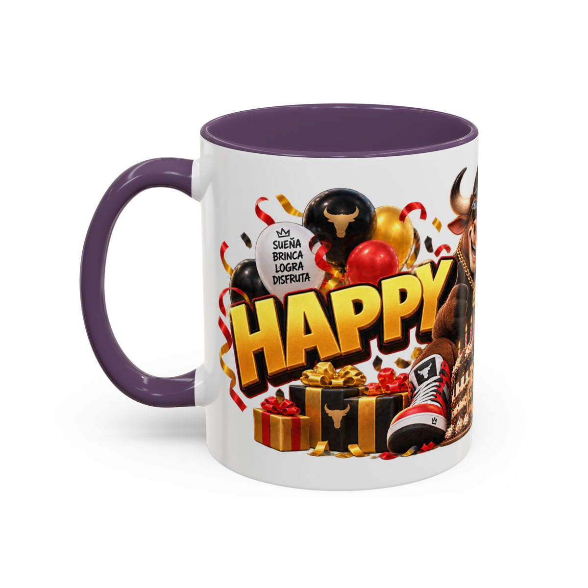 Happy Birthday Bull Mug – Colorful 3D Birthday Gift – White Coffee Mug