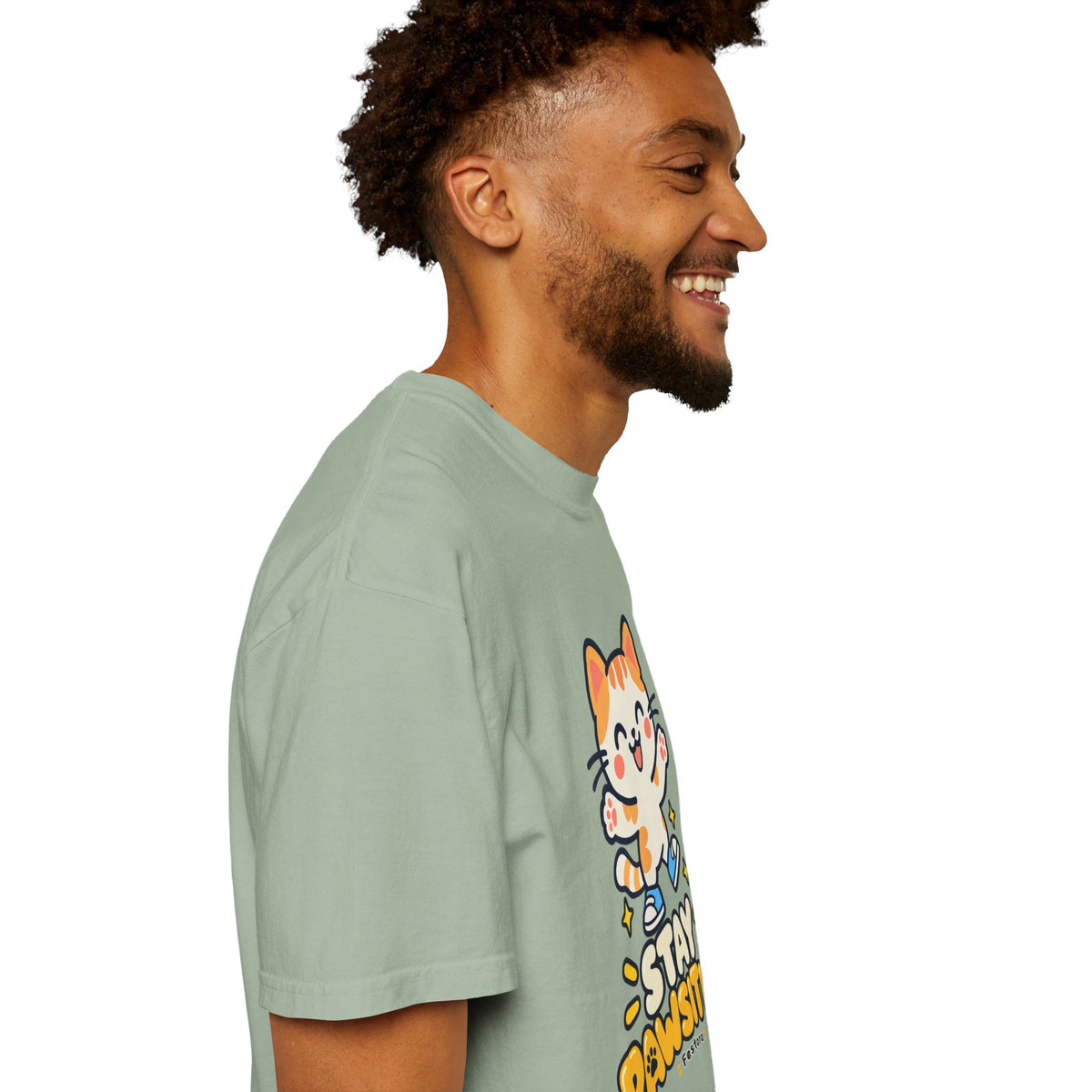 Stay Pawsitive – Cute Happy Cat Graphic T-Shirt