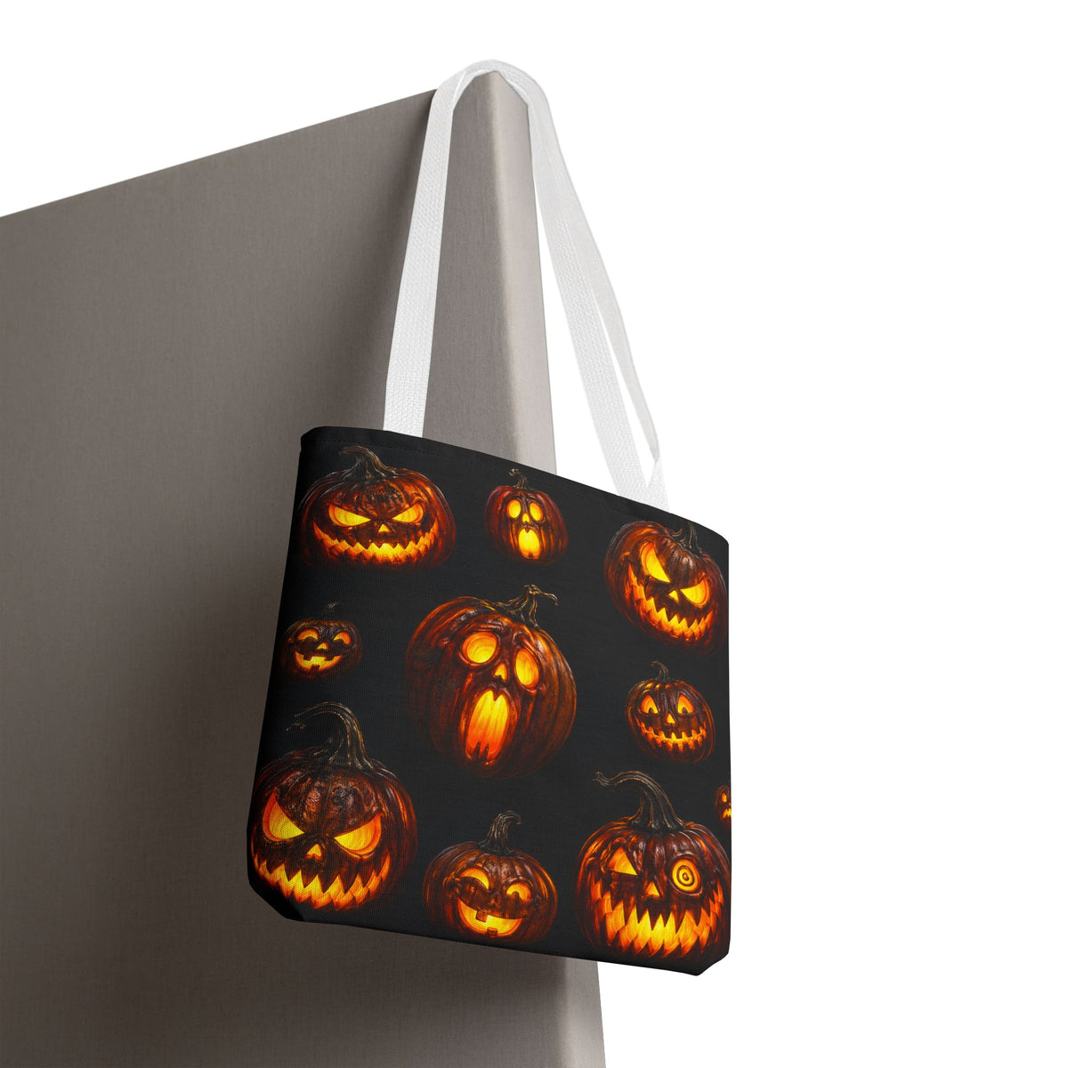 Halloween Jack-o'-Lantern Tote Bag — Spooky Pumpkin All-Over Print Trick-or-Treat Tote