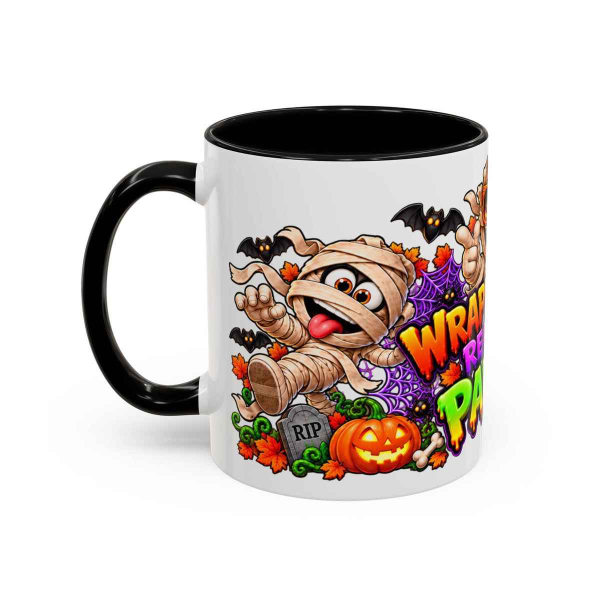 Wrapped Up & Ready to Party White Mug – Funny Mummies & Spooky Party Design