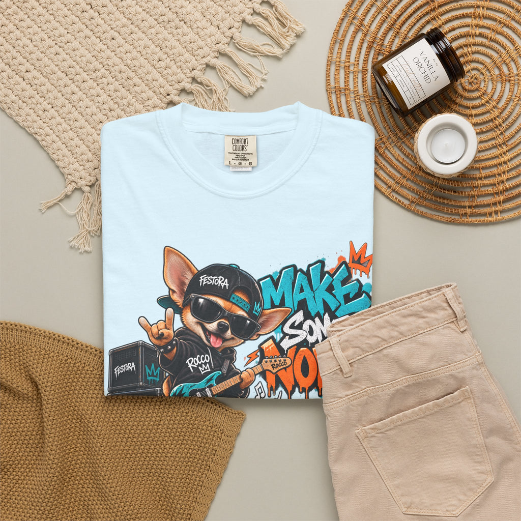 Make Some Noise Rocco Graphic T-Shirt — Streetwear Rock Dog Tee