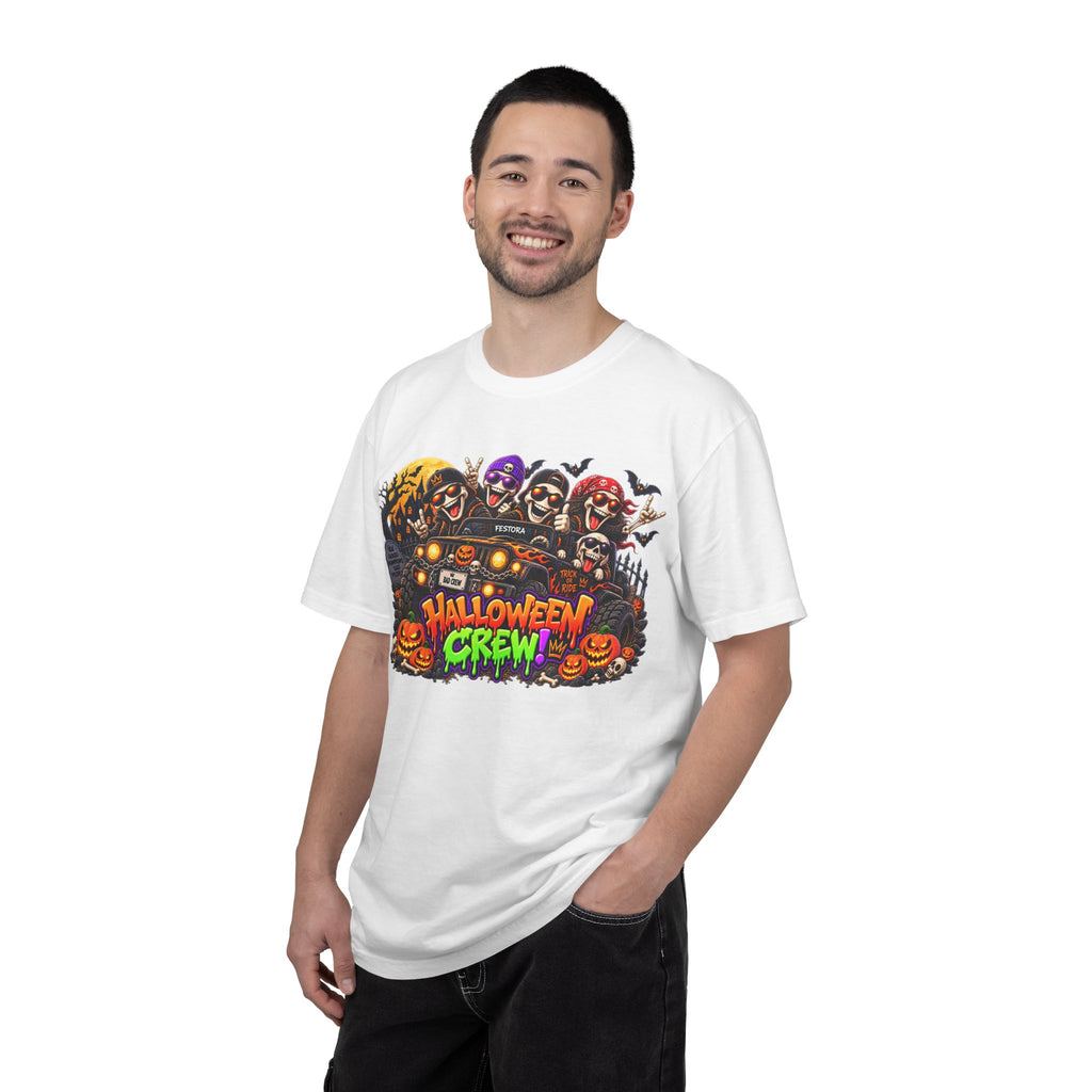 Halloween Crew T-Shirt – Skeleton Jeep Spooky Graphic Tee