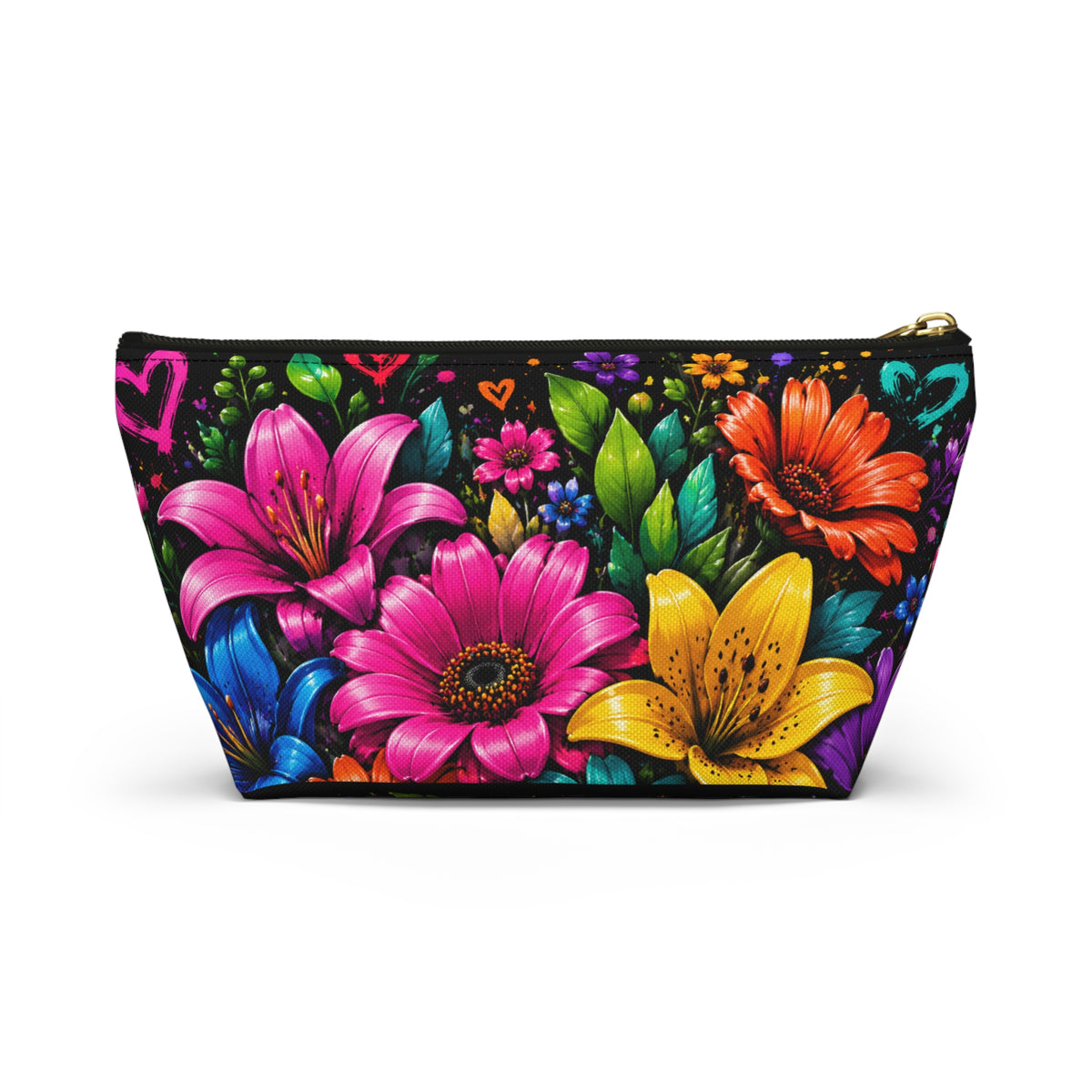 Floral Burst Accessory Pouch — Colorful T-Bottom Makeup & Travel Bag