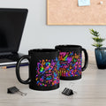 Birthday Black Mug – "Happy Birthday" Neon Gift Mug with Colorful Butterflies & Present