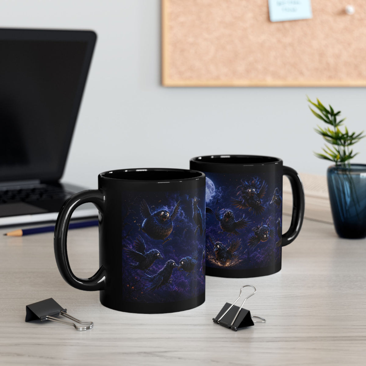 Ravens at Midnight Black Mug — Funny Moonlit Gothic Wraparound (11oz/15oz)