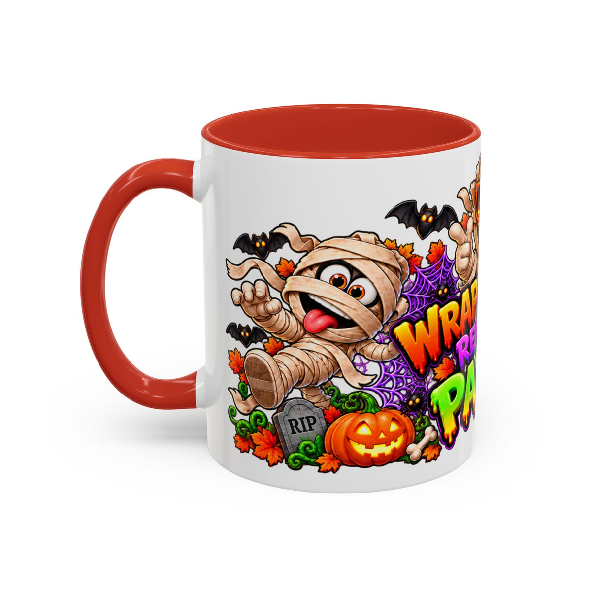 Wrapped Up & Ready to Party White Mug – Funny Mummies & Spooky Party Design