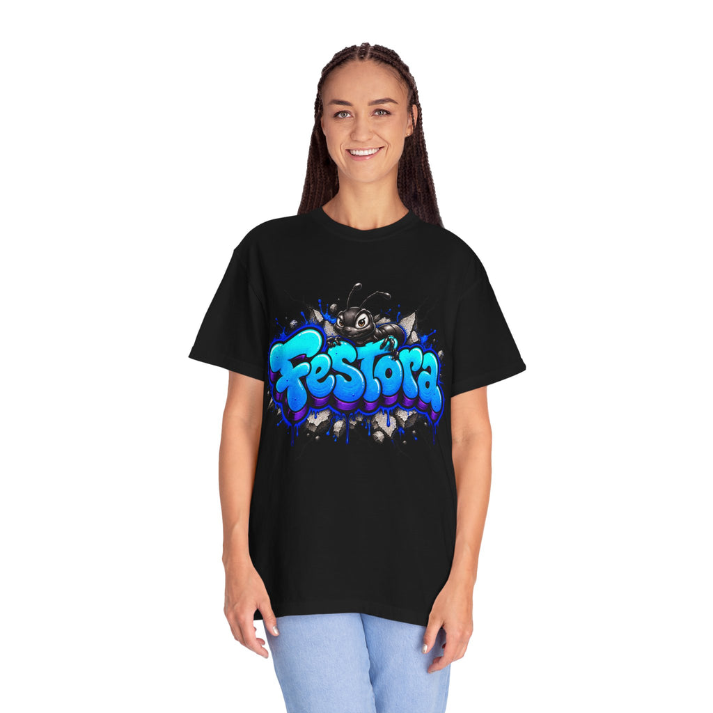 Festora Graffiti T-Shirt — Neon Blue Street Art Logo Tee