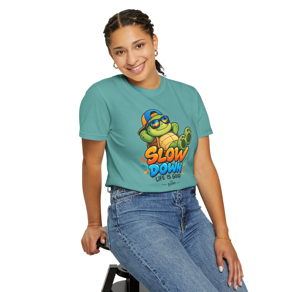 Slow Down, Life Is Good – Turtle Graphic T-Shirt | Festora Everyday