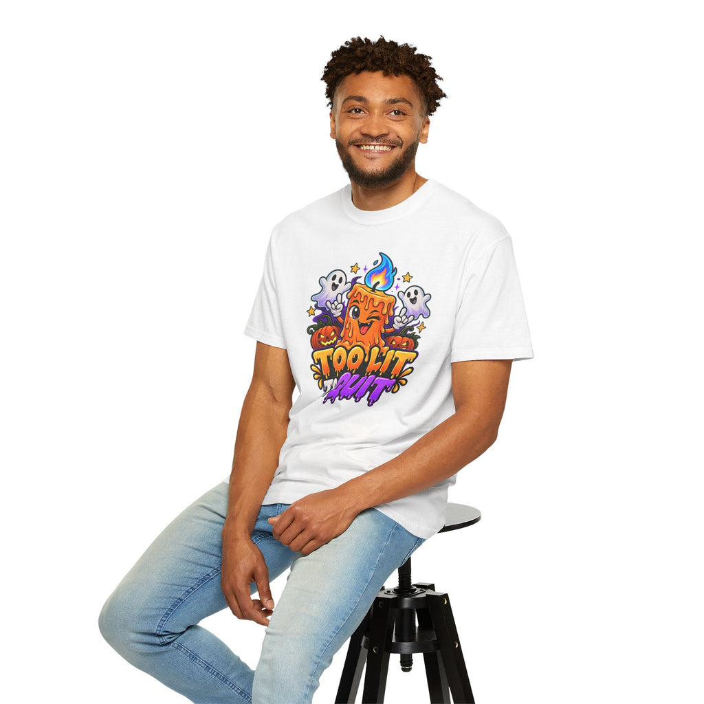 Too Lit to Quit – Funny Halloween Candle T-Shirt