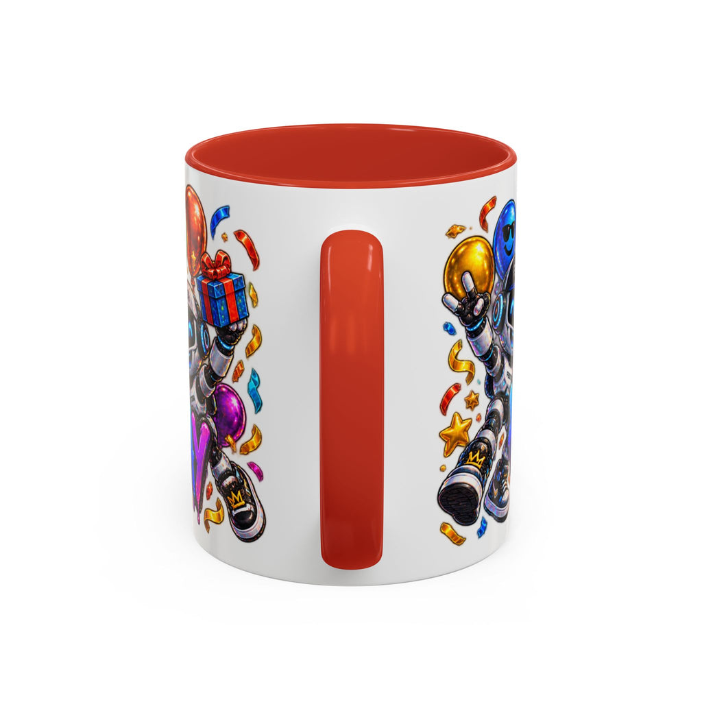 Birthday Robot Coffee Mug — Colorful Happy Birthday Accent Mug (11oz)