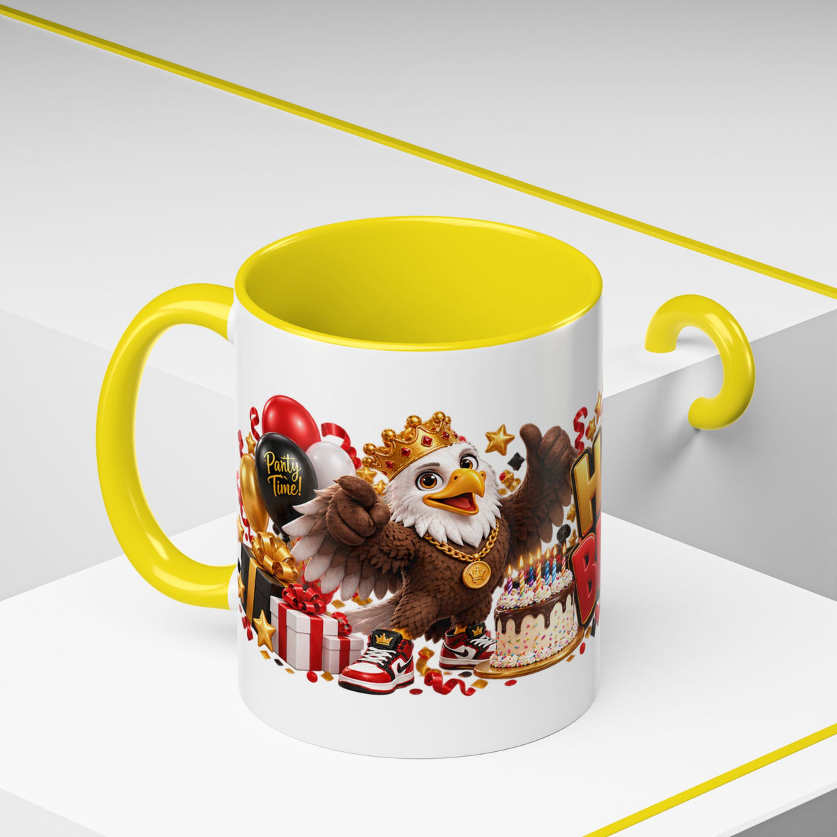 Happy Birthday Eagle Mug – Colorful 3D Birthday Gift – White Coffee Mug