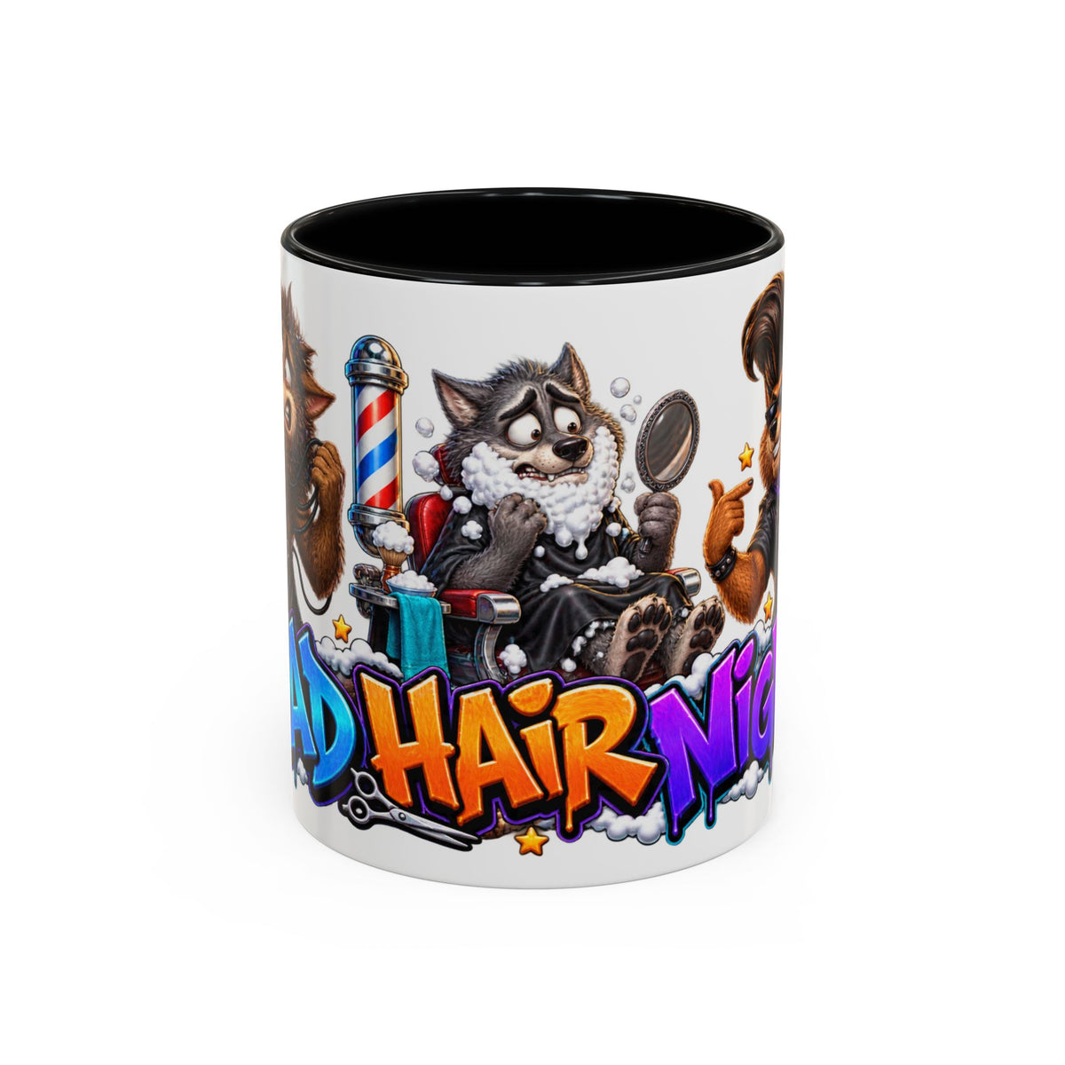Bad Hair Night Funny Werewolf Barber Halloween White Mug