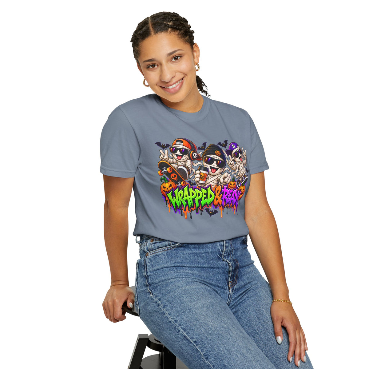 Wrapped & Ready – Halloween Mummy Crew Graphic T-Shirt