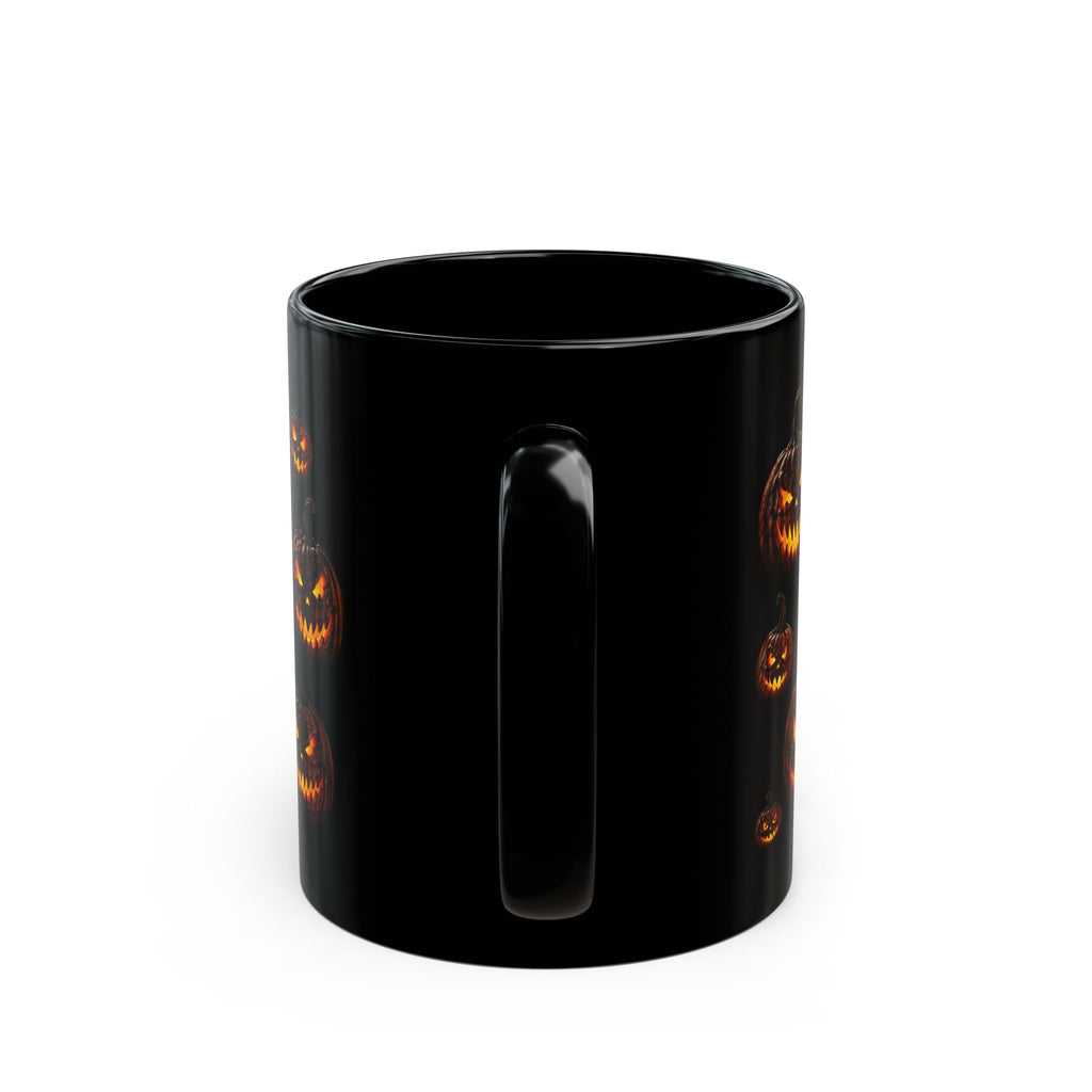 Glowing Evil Jack-O'-Lantern Black Mug - Halloween Pumpkin Wraparound Design (11oz, 15oz)