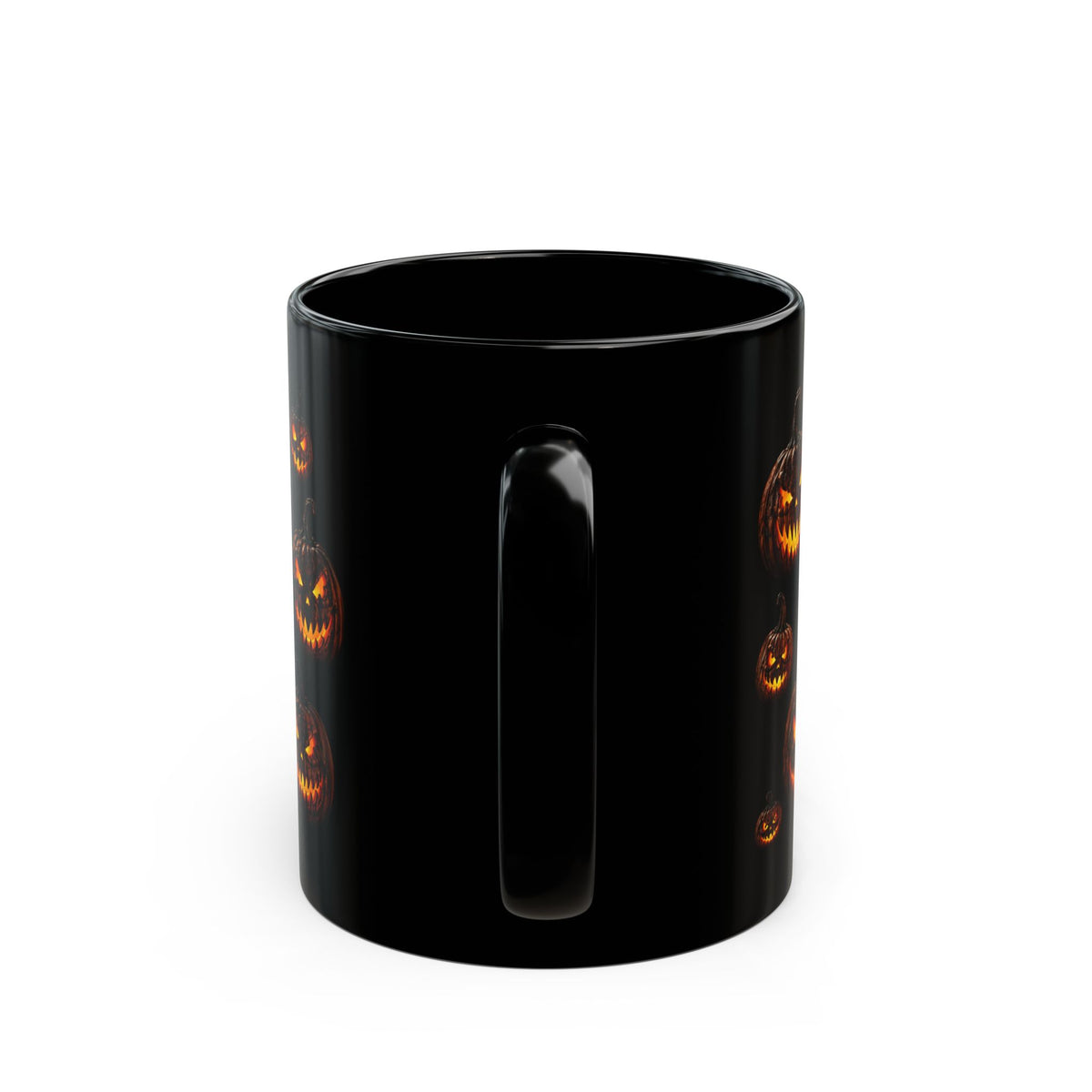 Glowing Evil Jack-O'-Lantern Black Mug - Halloween Pumpkin Wraparound Design (11oz, 15oz)