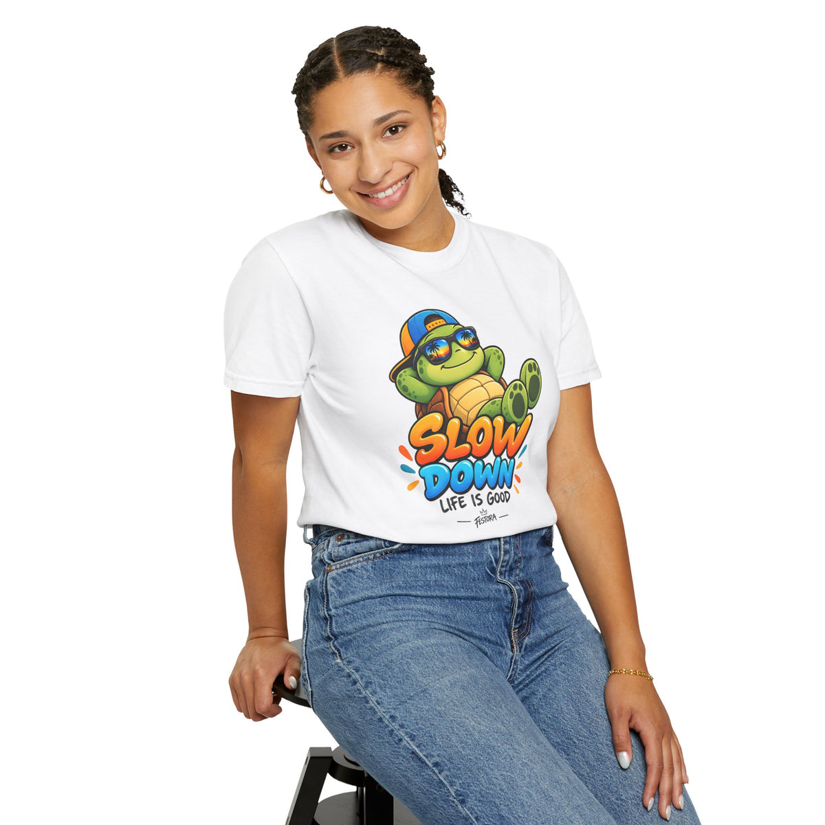 Slow Down, Life Is Good – Turtle Graphic T-Shirt | Festora Everyday
