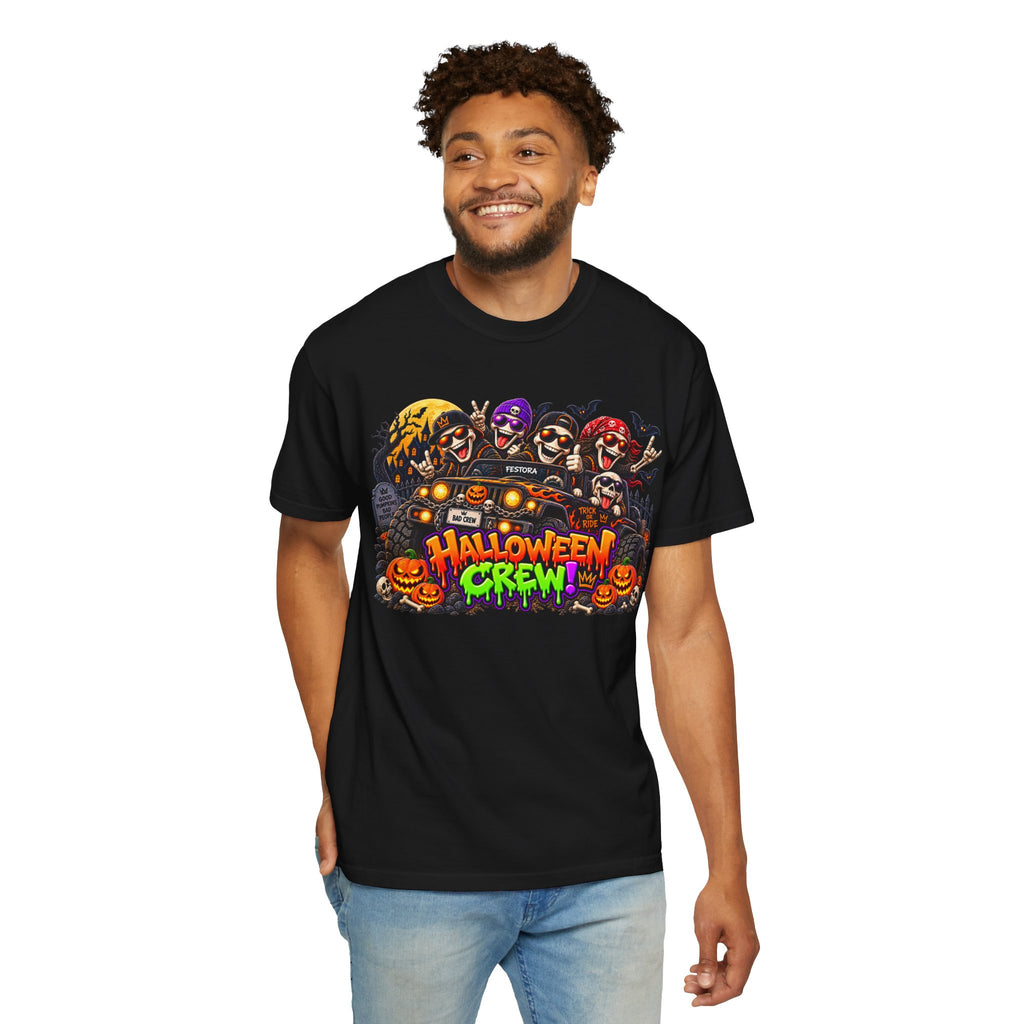 Halloween Crew T-Shirt – Skeleton Jeep Spooky Graphic Tee