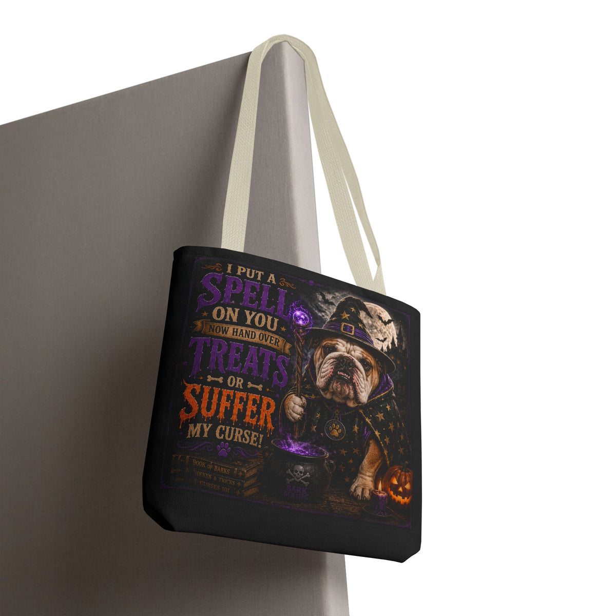 Halloween Bulldog Tote Bag - "I Put a Spell On You" Trick-or-Treat Candy Bag