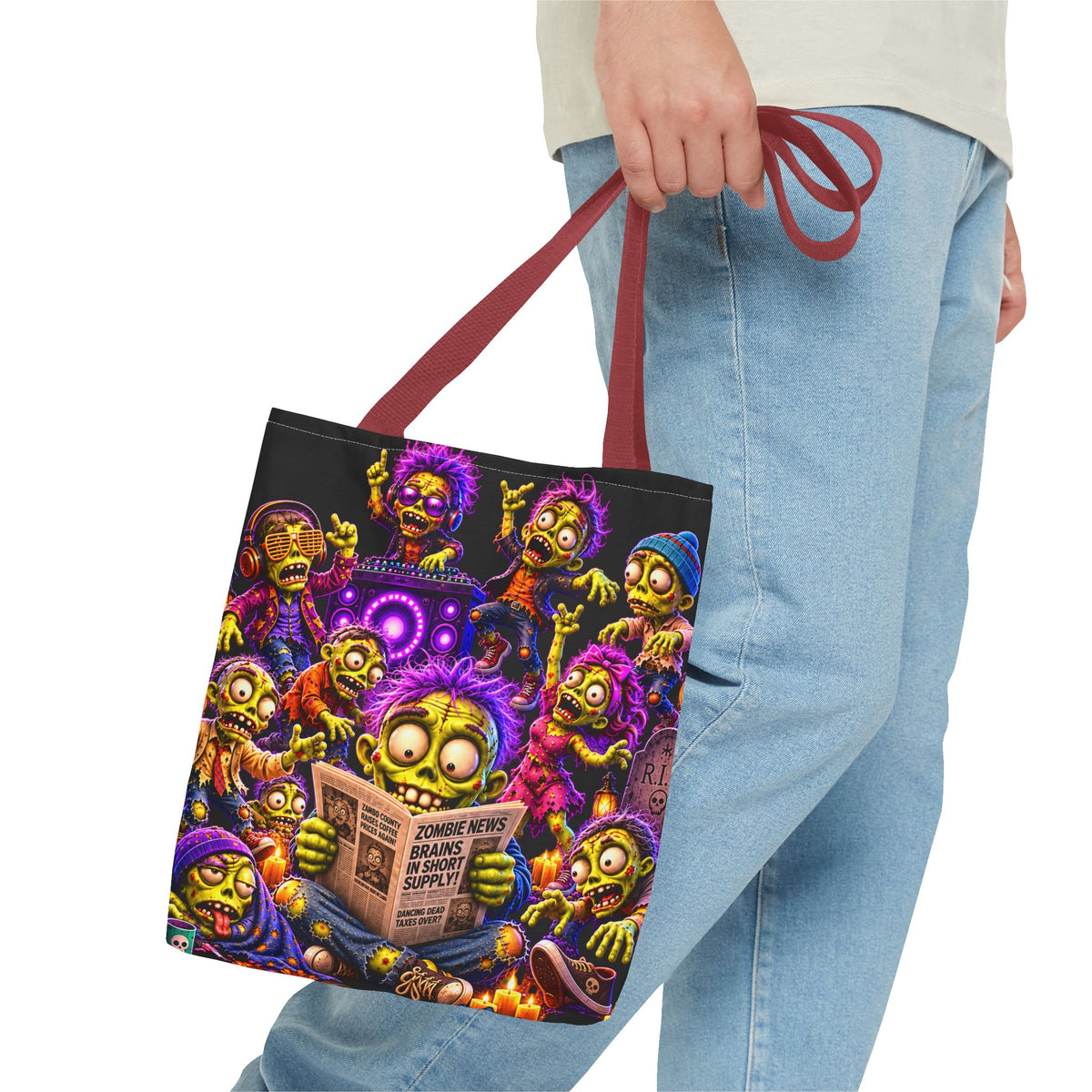 FestoraShop Funny Zombies Tote Bag - Cute 3D Halloween Zombie Reading Design