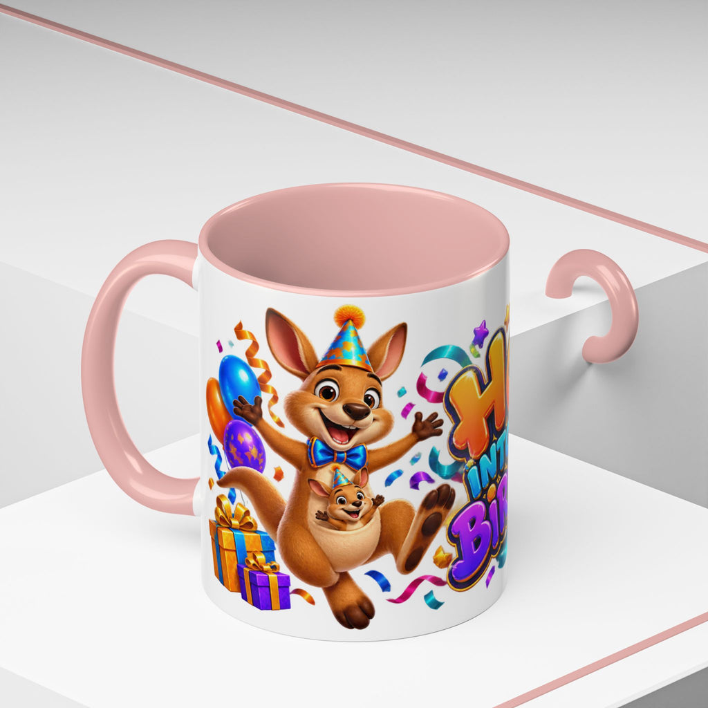 Hop Into Your Birthday White Mug – Cute Kangaroo Birthday Cup, Colorful Fun Party Gift