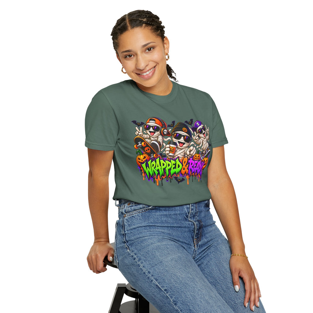Wrapped & Ready – Halloween Mummy Crew Graphic T-Shirt
