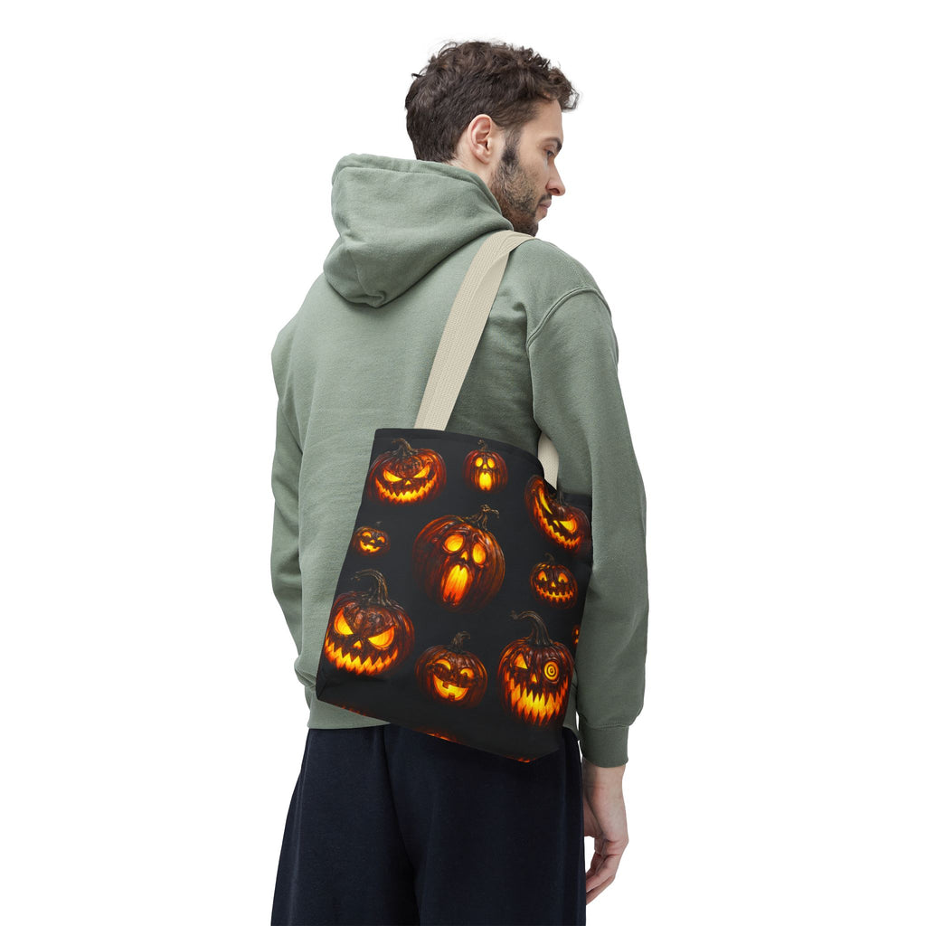 Halloween Jack-o'-Lantern Tote Bag — Spooky Pumpkin All-Over Print Trick-or-Treat Tote