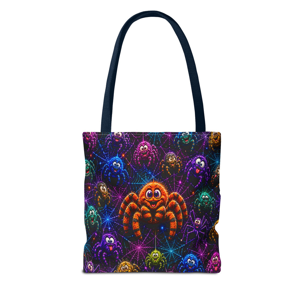Colorful Crazy Spiders Halloween Tote Bag – Cute 3D Spider Web Pattern