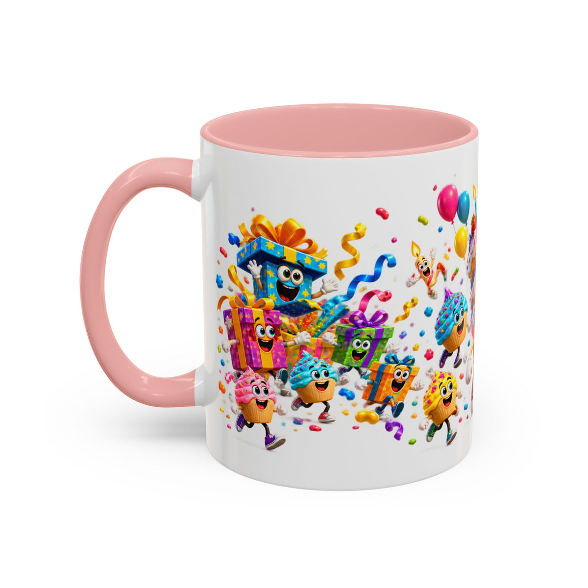 Birthday Party Coffee Mug – Colorful Happy Birthday Cake & Balloon Design (11/15oz Accent Mug)