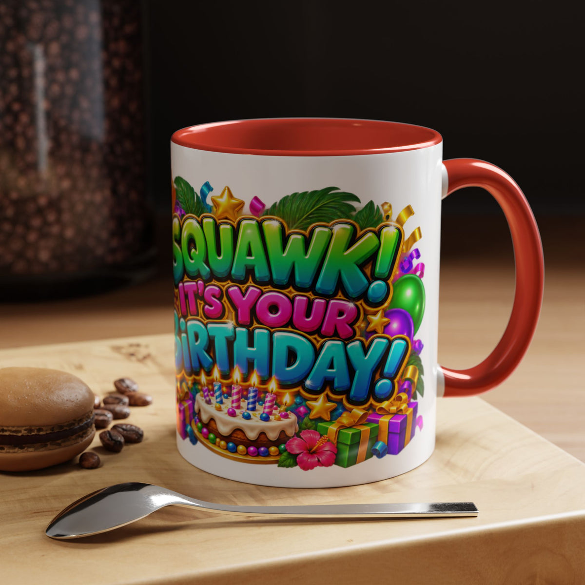 Squawk! It’s Your Birthday White Mug – Cute Parrot Birthday Cup, Colorful Tropical Party Gift