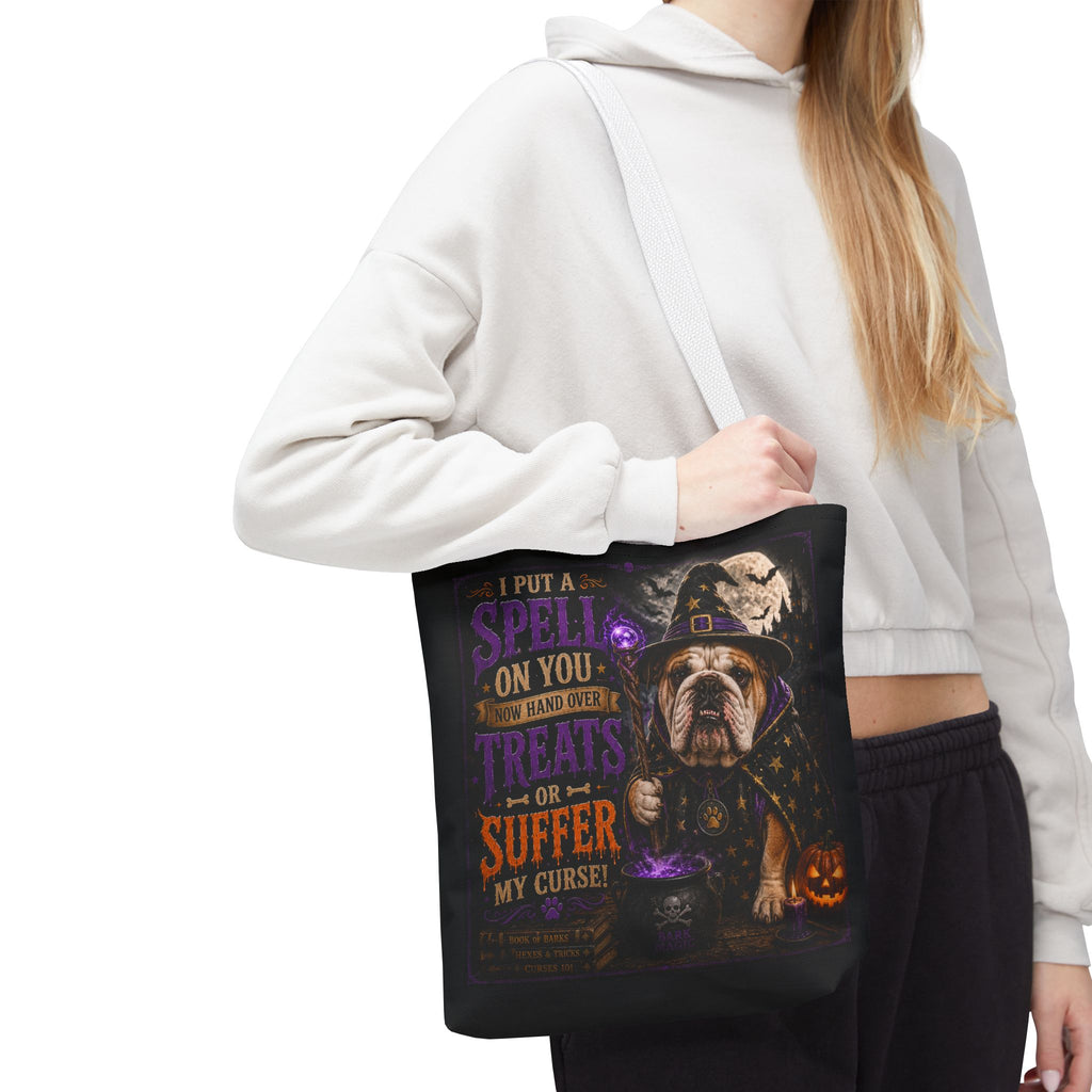 Halloween Bulldog Tote Bag - "I Put a Spell On You" Trick-or-Treat Candy Bag