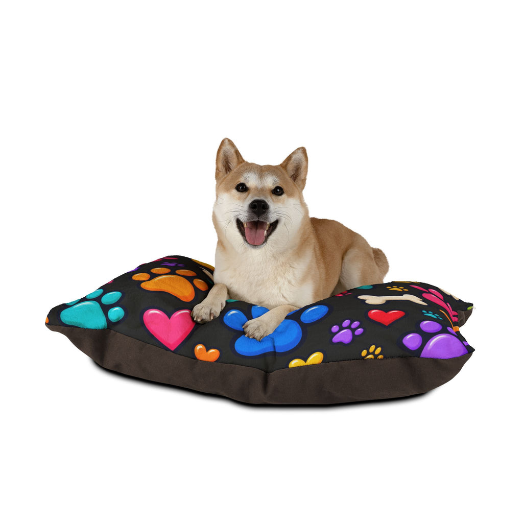 Colorful Paws Pet Bed – Black Dog & Cat Cushion in 3 Sizes