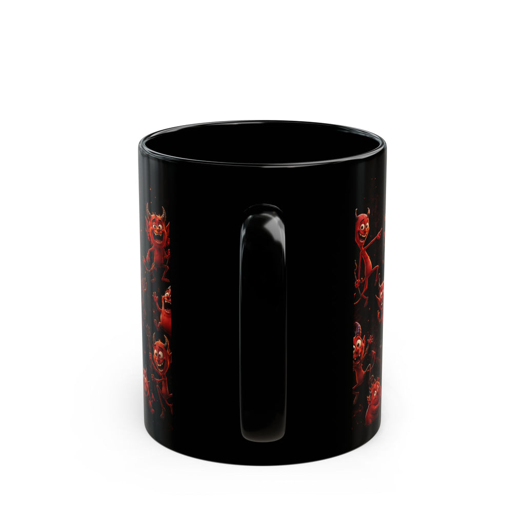 Funny Red Devils Black  Mug — Cute  Halloween  Demon Wraparound Pattern (11oz/15oz)
