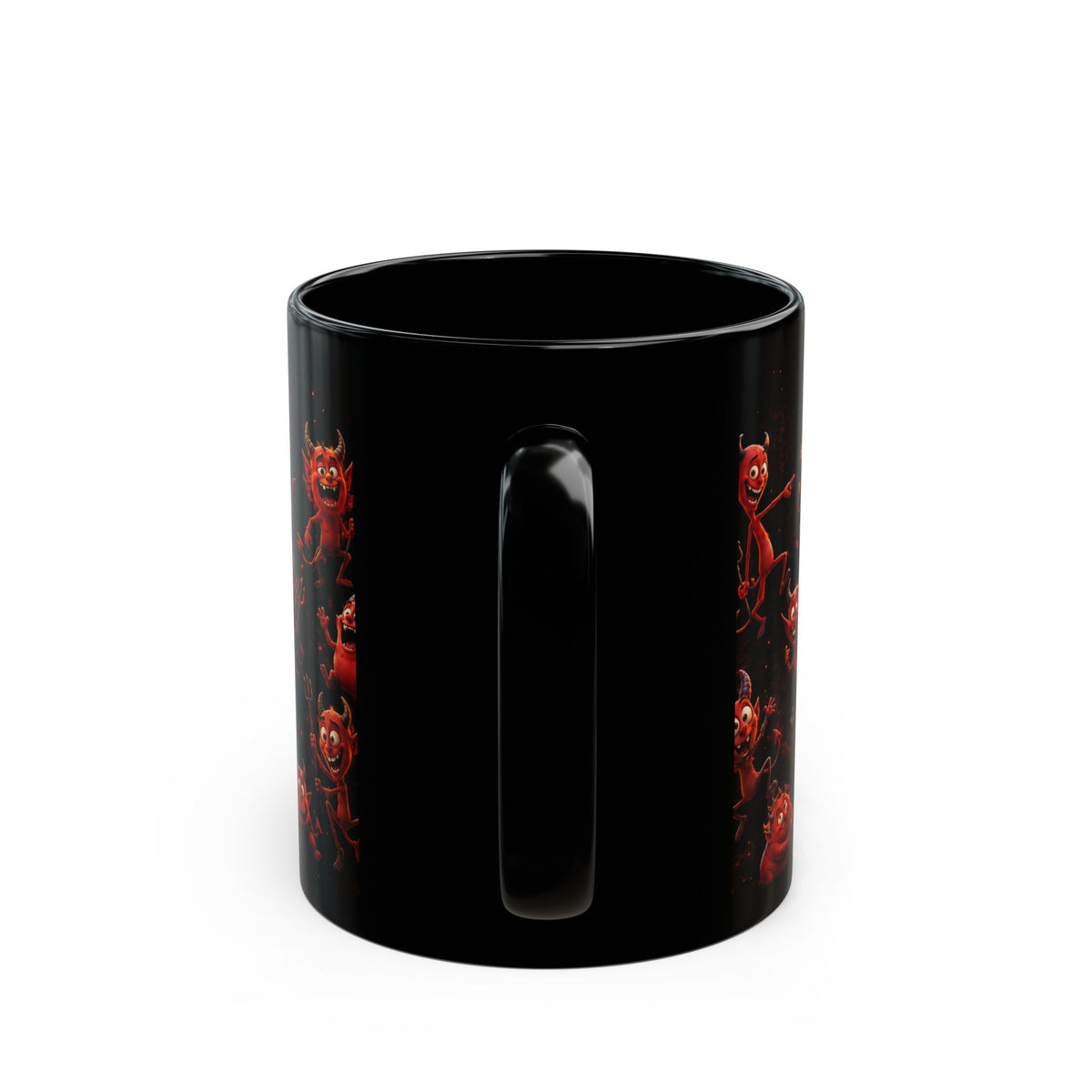 Funny Red Devils Black  Mug — Cute  Halloween  Demon Wraparound Pattern (11oz/15oz)