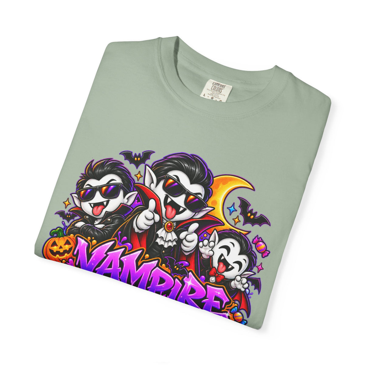 Neon Vampire Vibes Halloween Unisex Garment-Dyed T-Shirt Featuring a Cool Festora Vampire Crew