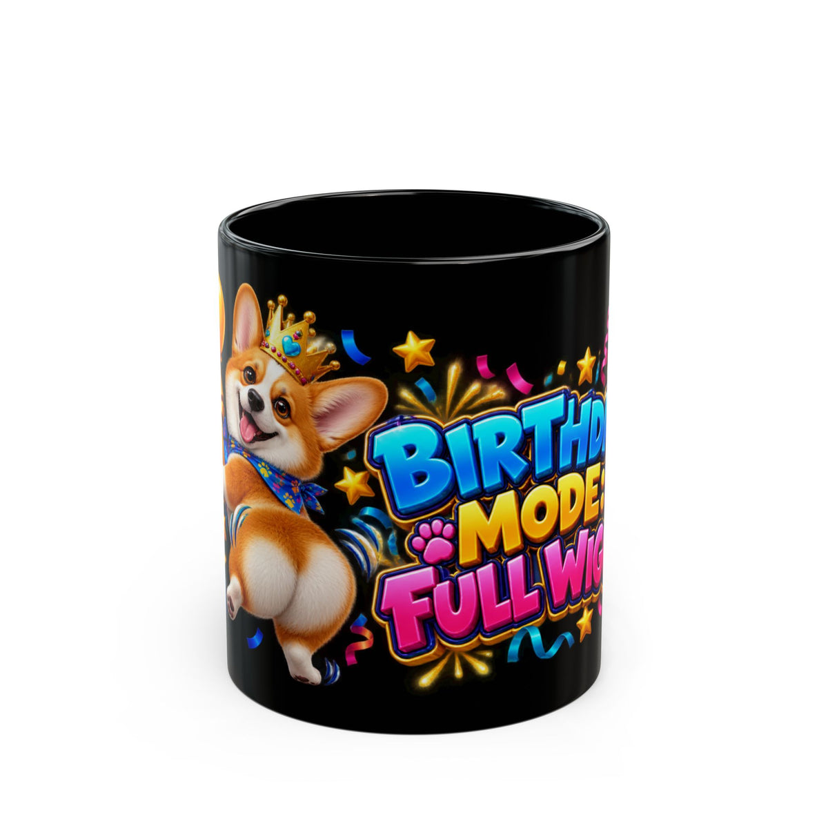Birthday Mode Full Wiggle Corgi Black Mug