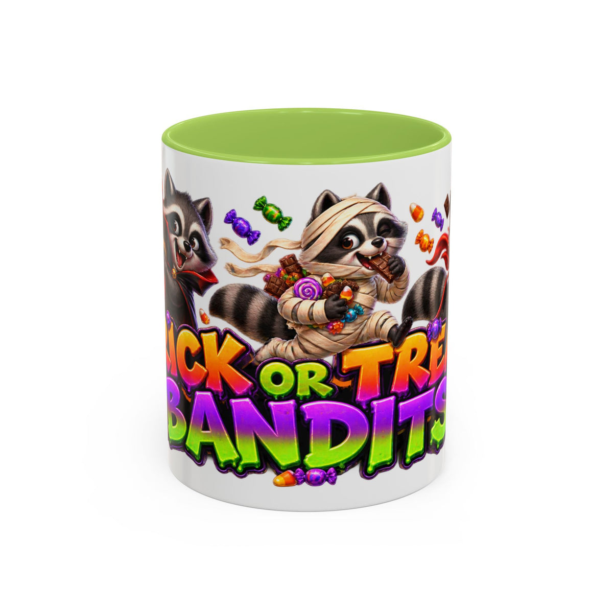 Trick or Treat Bandits Raccoons Halloween White Mug
