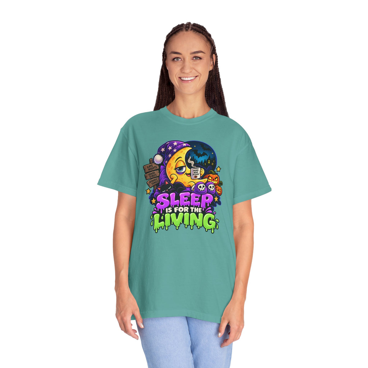 Sleep Is for the Living – Funny Halloween Moon T-Shirt