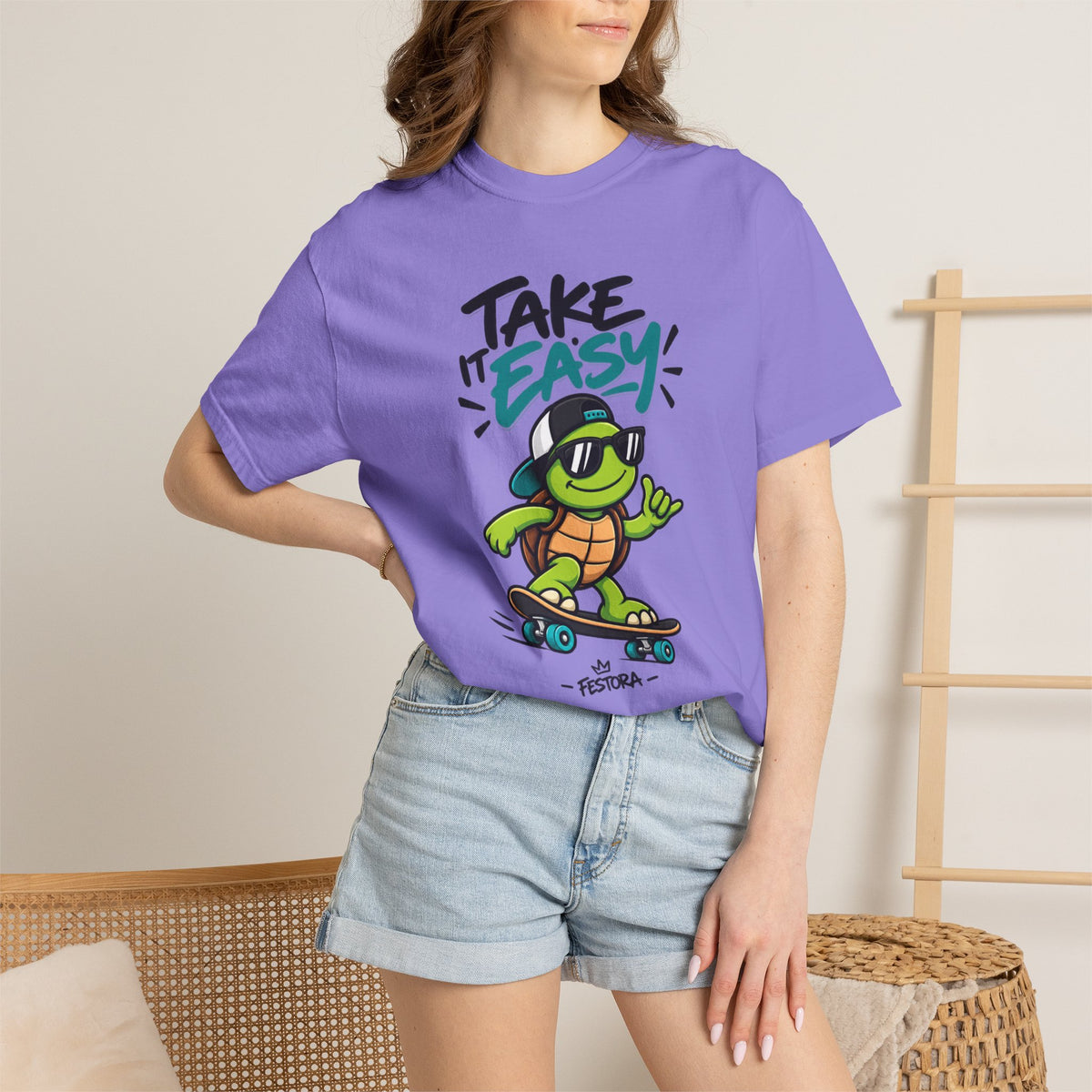 Take It Easy Skate Turtle Graphic T-Shirt | Festora Everyday