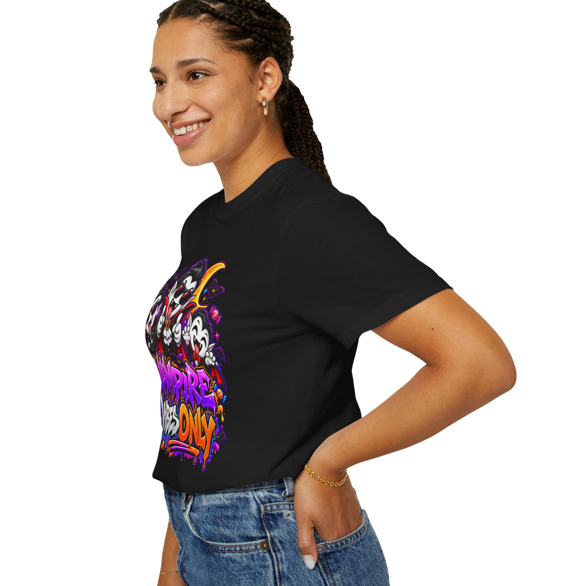 Neon Vampire Vibes Halloween Unisex Garment-Dyed T-Shirt Featuring a Cool Festora Vampire Crew